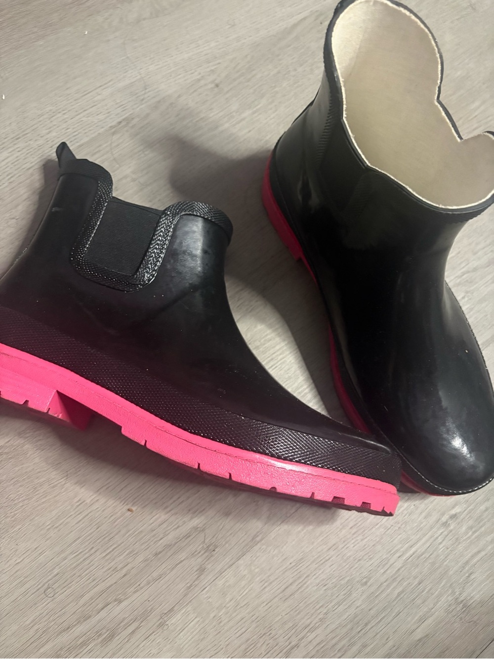 Macy's Black Chelsea Rain Boots with Pink Soles
